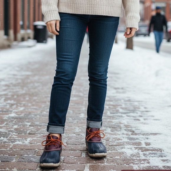 L.L. Bean Navy Duck Boots Leather Rubber Moc - Picture 16 of 16